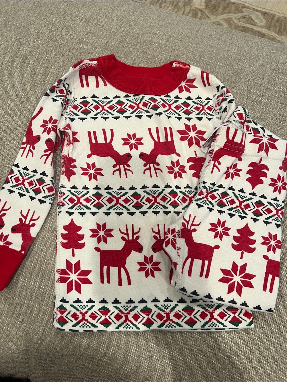 Hanna Andersson Red & White Reindeer Long-Sleeve Pajama Top